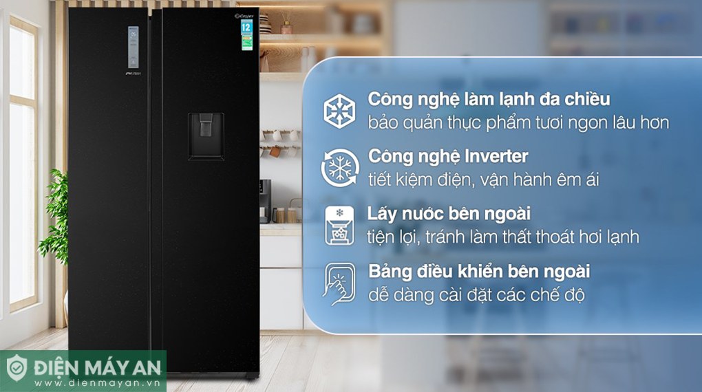 Tủ Lạnh Casper Inverter ProFresh 530 Lít Side By Side RS-E530PBS - thiết kế